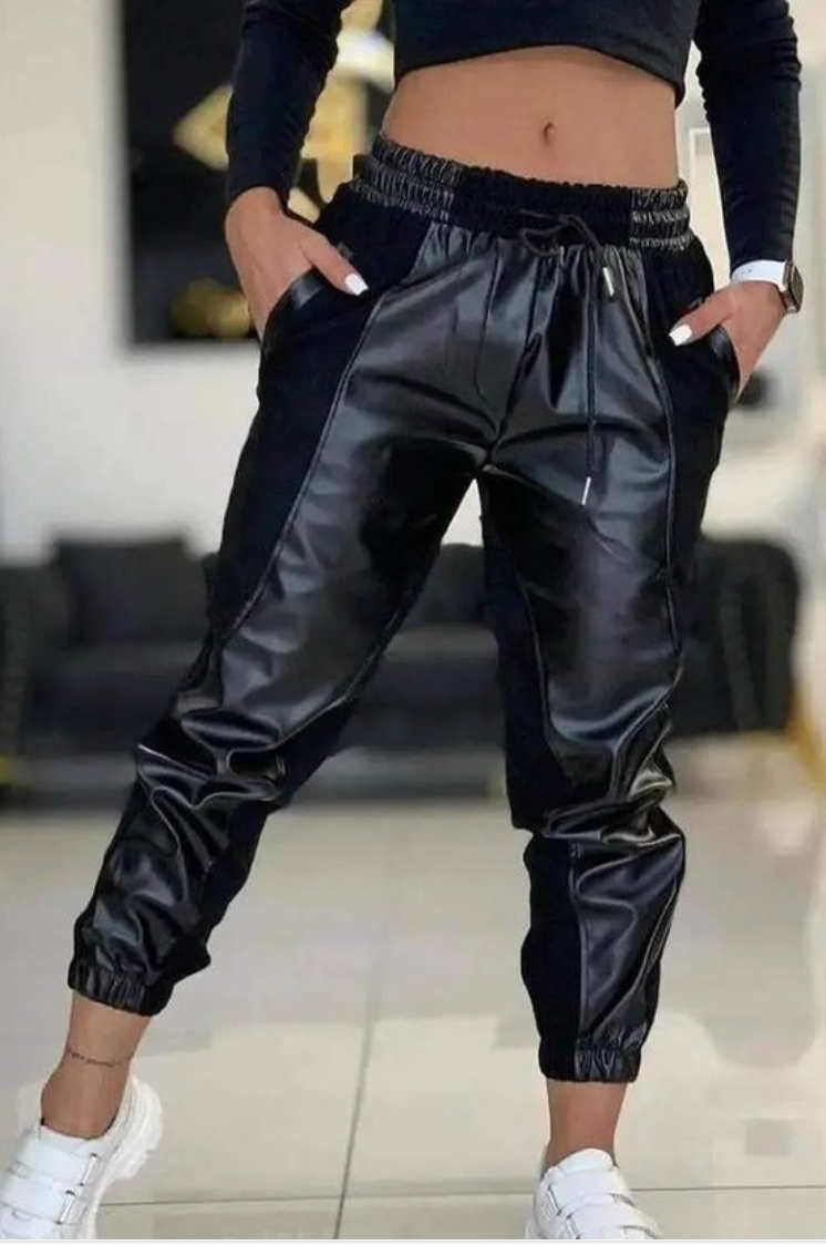 Faux Leather Front Jogger