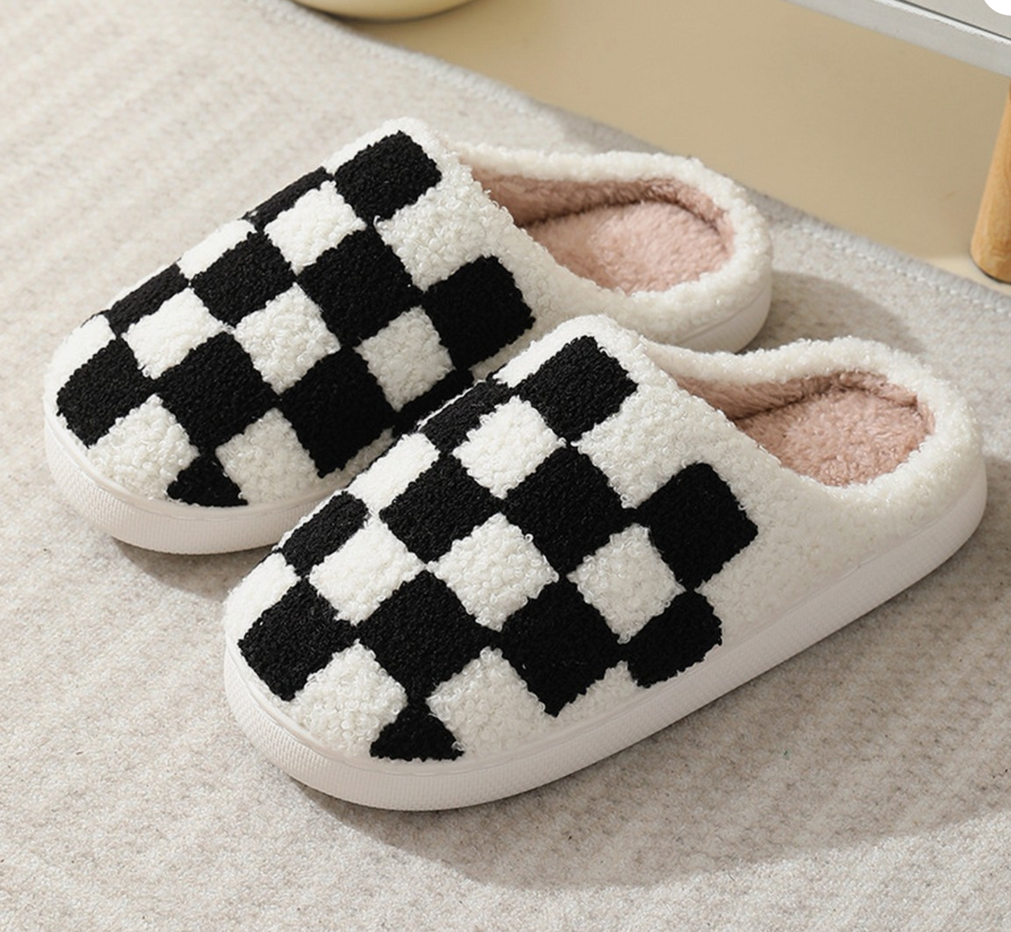 Black/White Checkered Slippers