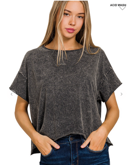 WASHED CREW NECK SHORT SLEEVE CROPPED T-SHIRT