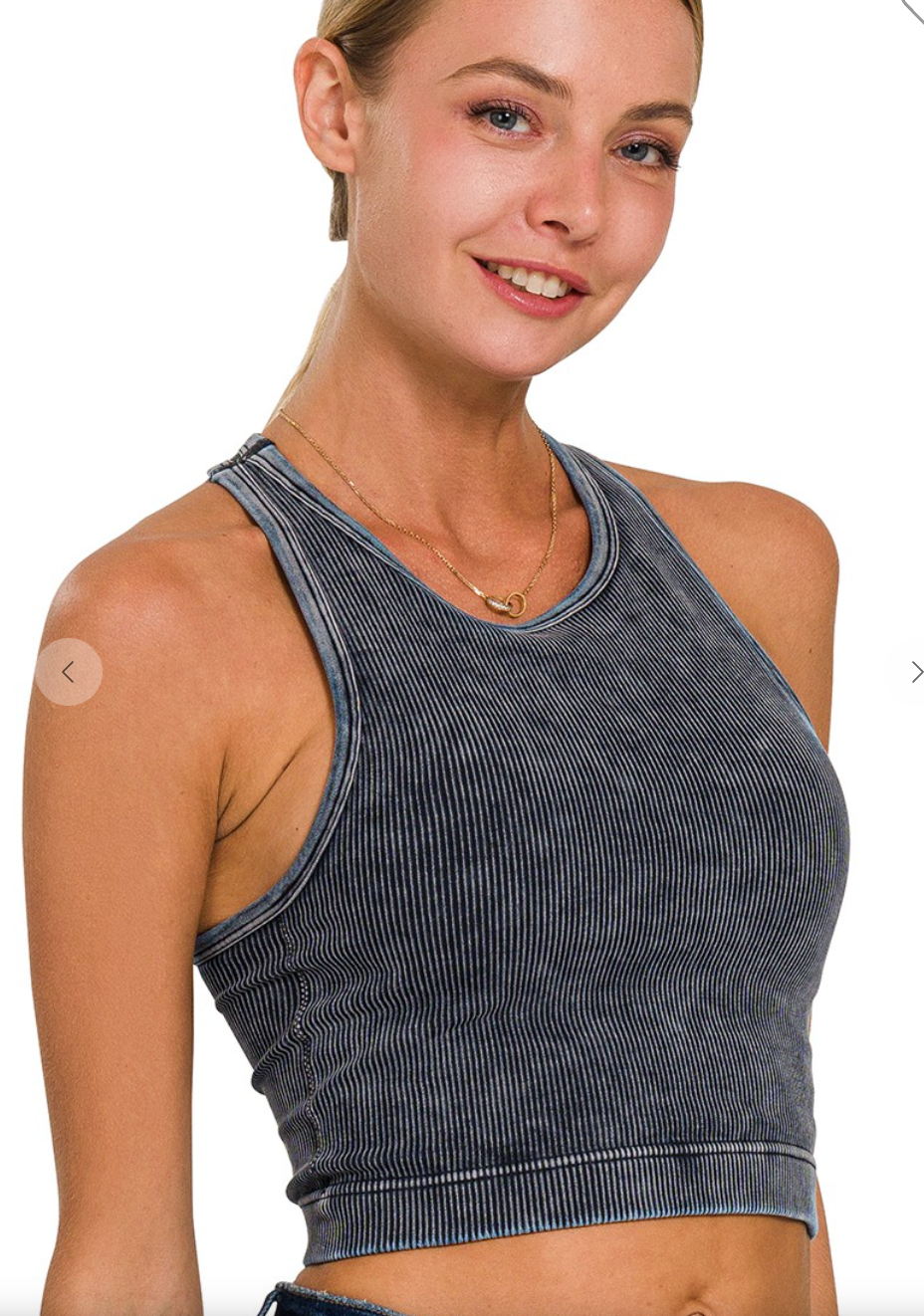 WASHED RIBBED SEAMLESS CROPPED TANK TOP W BRA PADS